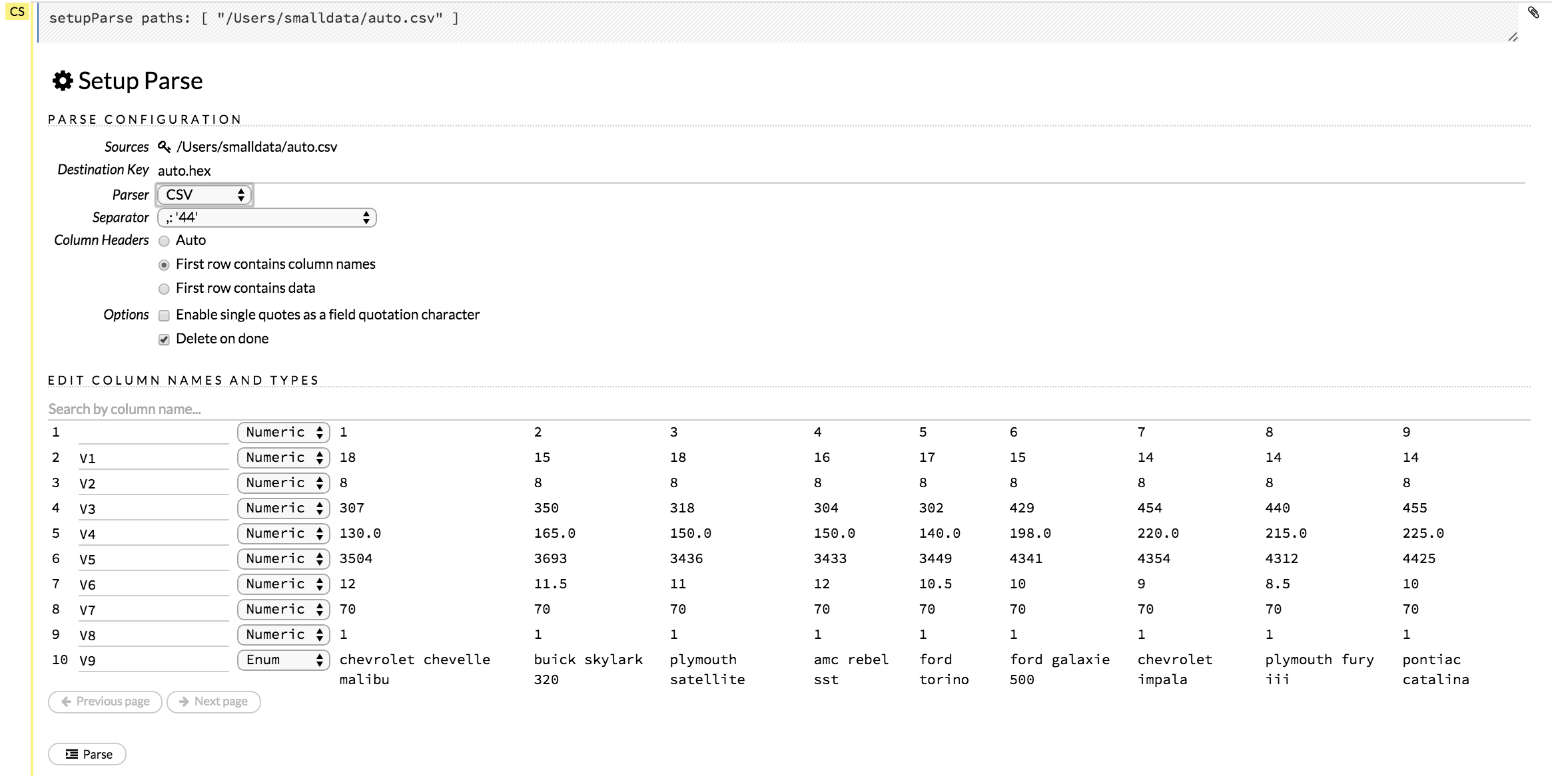 Flow - Parse options