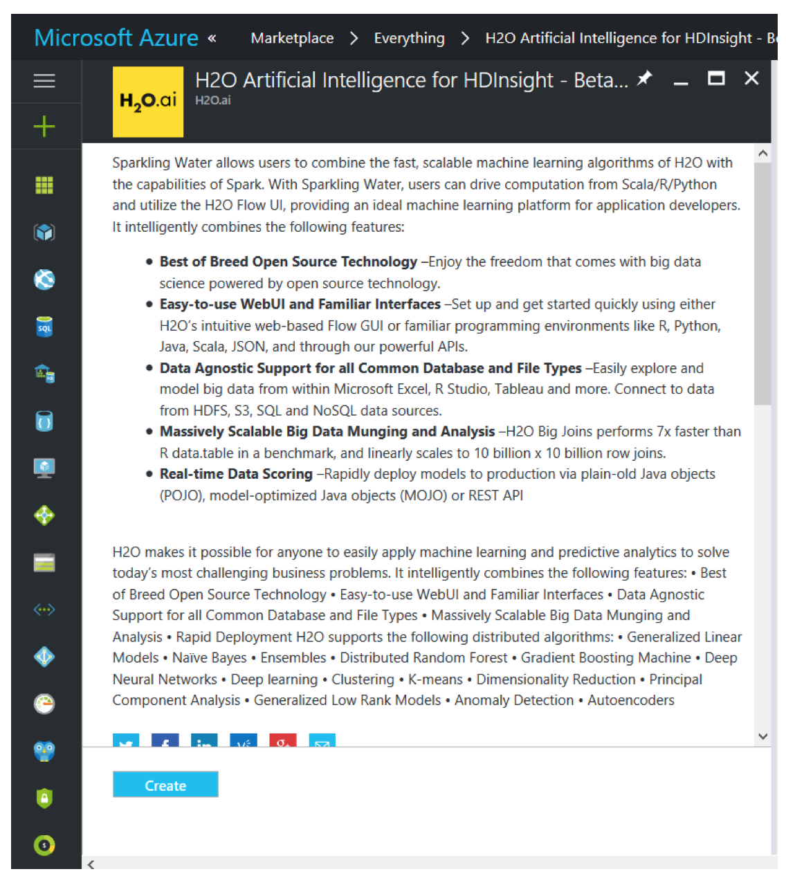 Select H2O Artificial Intelligence for HDInsight