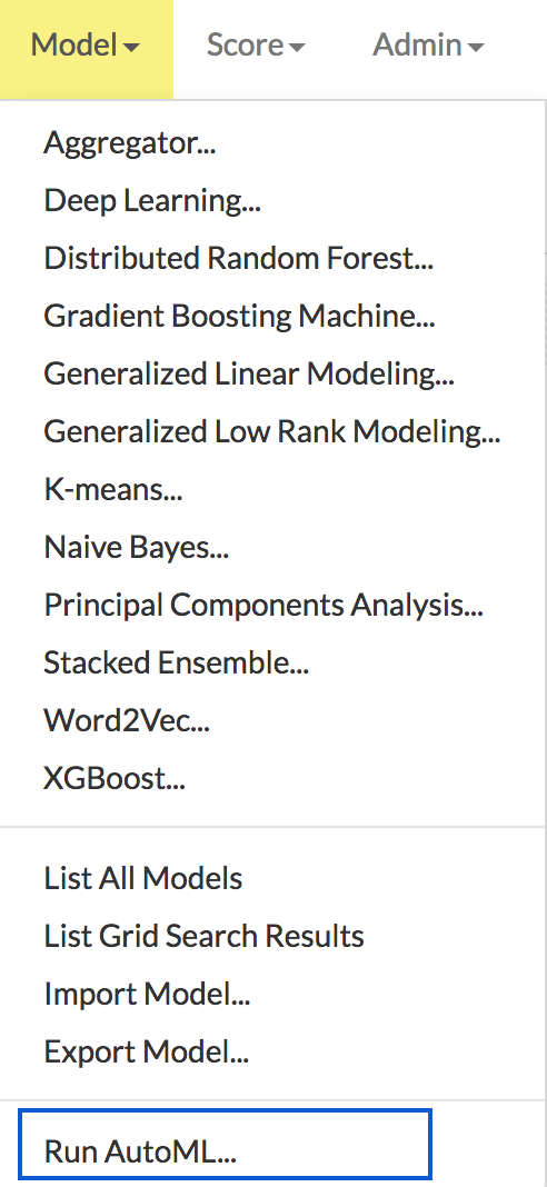 Select Model > Run AutoML