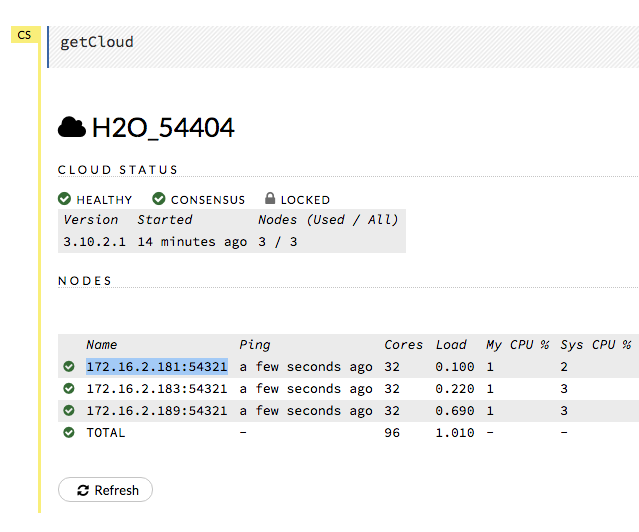 Leader Node highlighted in cluster status
