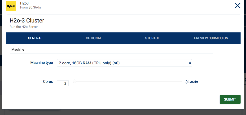 Select machine type and number of cores