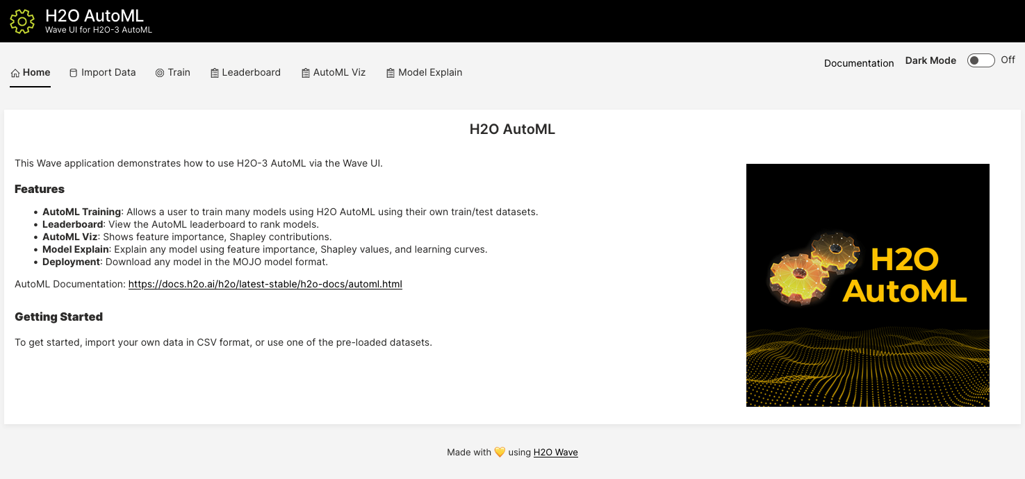 H2O AutoML Wave UI