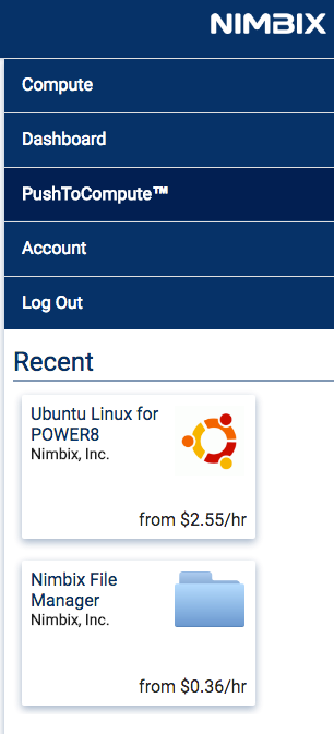 Nimbix menu