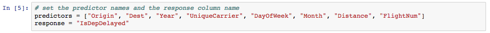 Set predictor names and response column