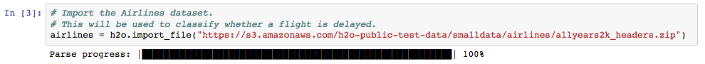 Import airlines dataset with parse progress bar.